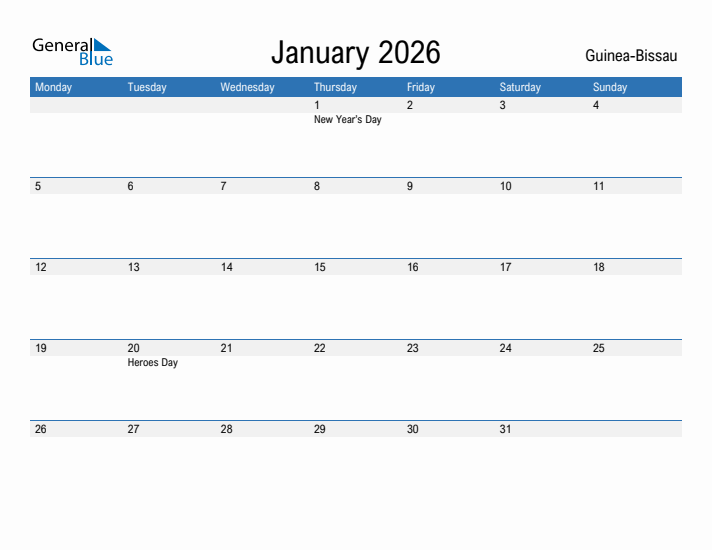 Fillable January 2026 Calendar