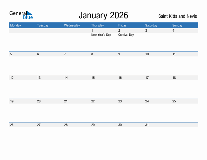 Fillable January 2026 Calendar