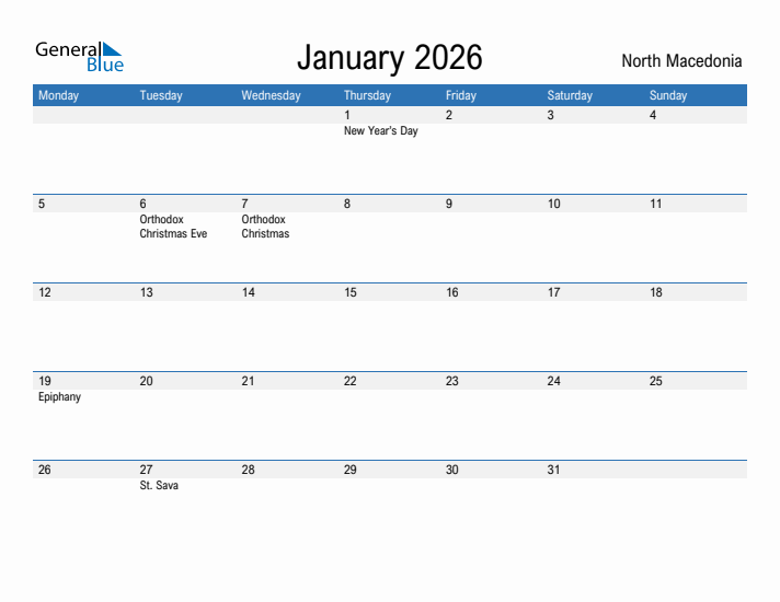 Fillable January 2026 Calendar