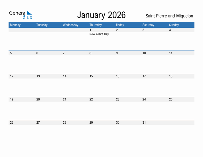 Fillable January 2026 Calendar