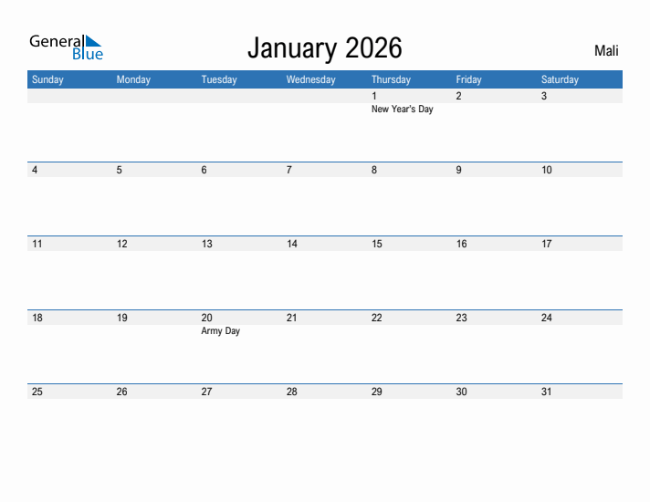 Fillable January 2026 Calendar