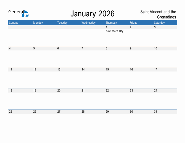 Fillable January 2026 Calendar