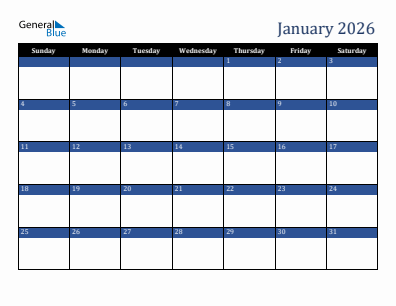 Next month calendar January 2026