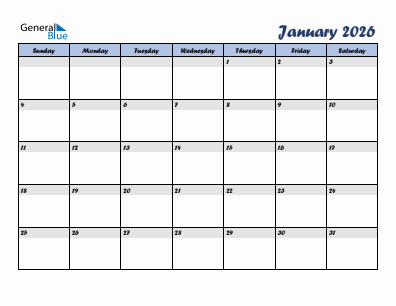 Next month calendar January 2026