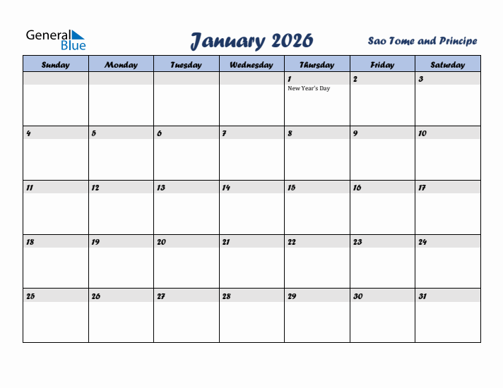 January 2026 Calendar with Holidays in Sao Tome and Principe