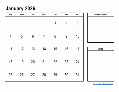 Next month calendar January 2026