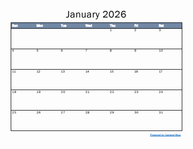 Next month calendar January 2026
