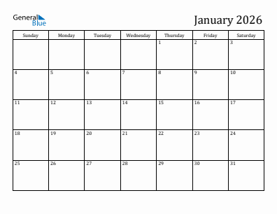 Next month calendar January 2026