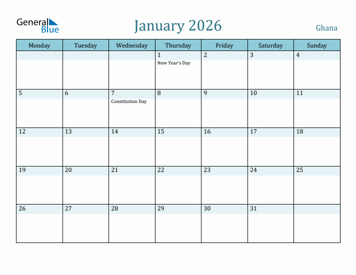 January 2026 Calendar with Holidays