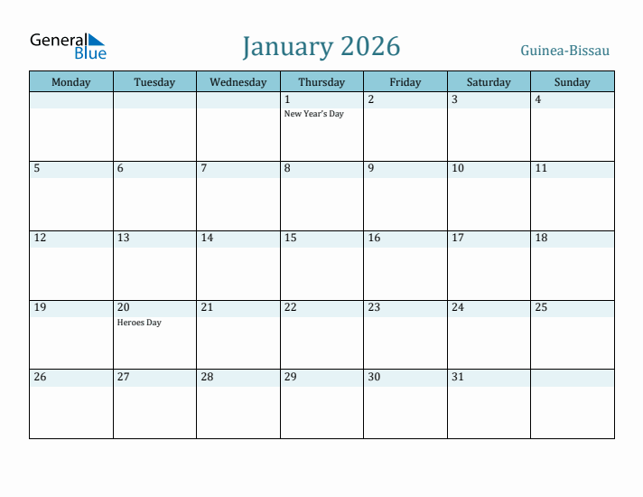 January 2026 Calendar with Holidays