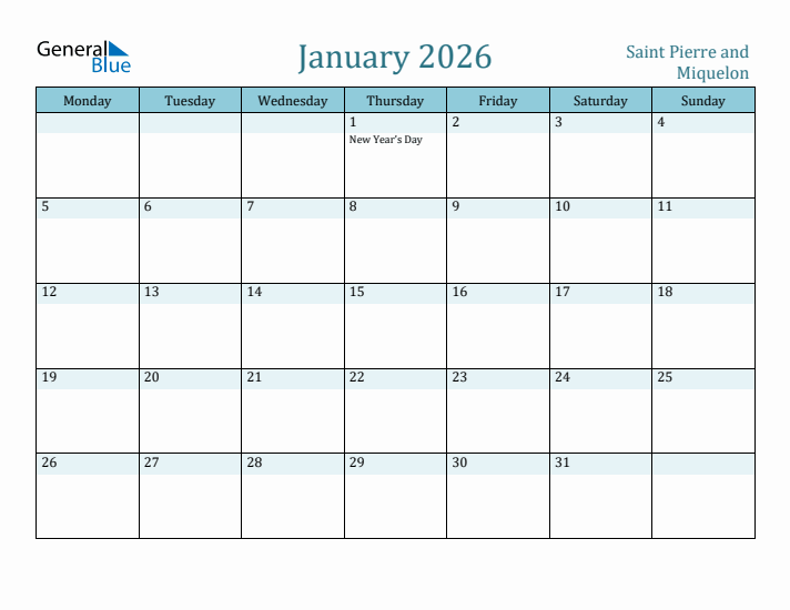 January 2026 Calendar with Holidays