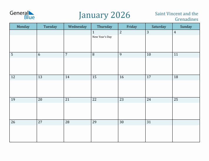 January 2026 Calendar with Holidays