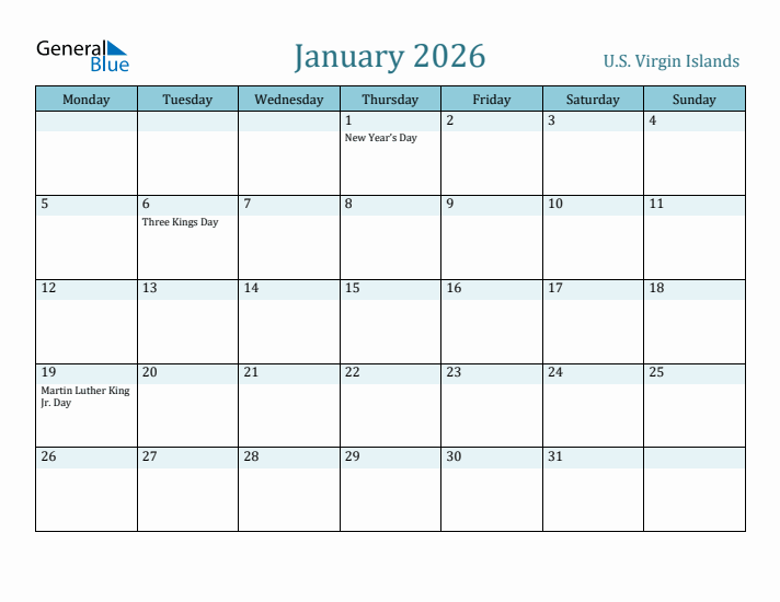 January 2026 Calendar with Holidays