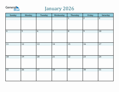 Next month calendar January 2026