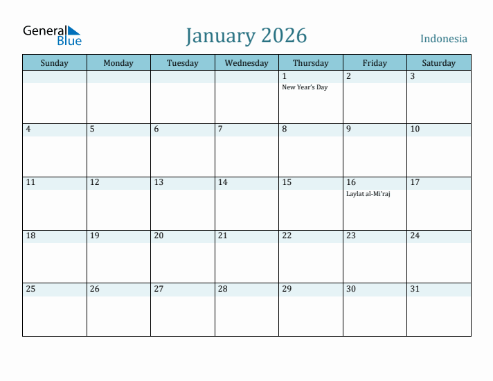 January 2026 Calendar with Holidays