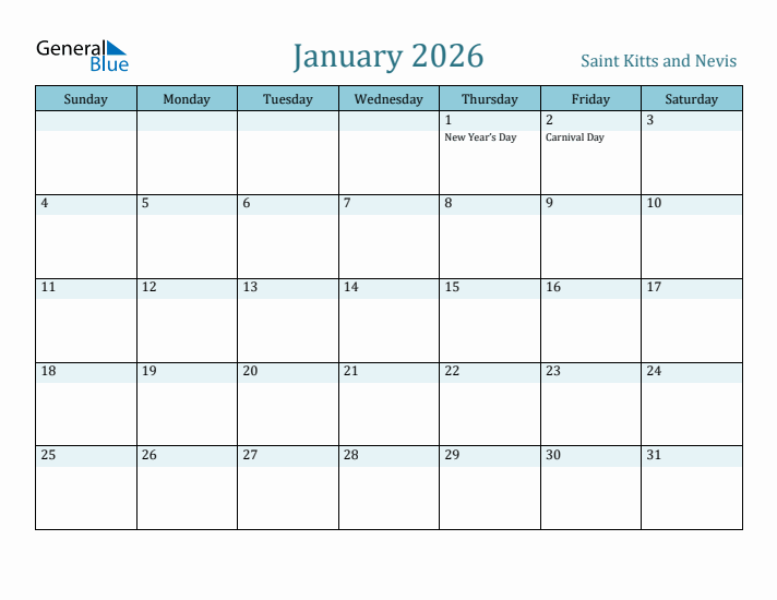 January 2026 Calendar with Holidays