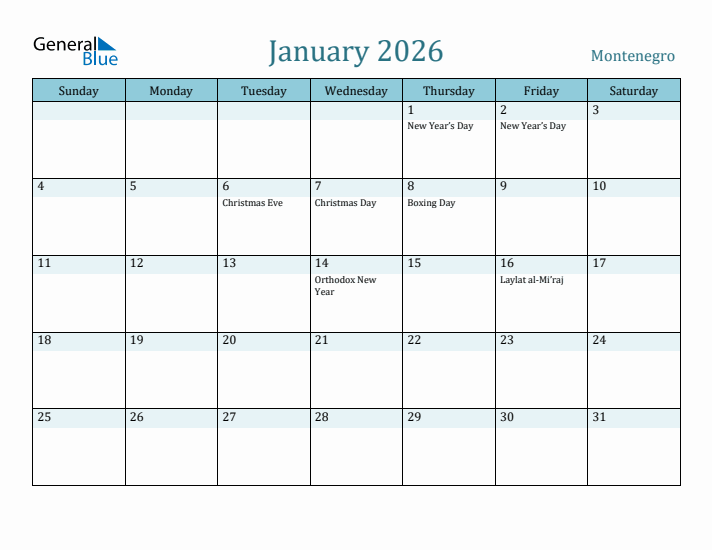 January 2026 Calendar with Holidays