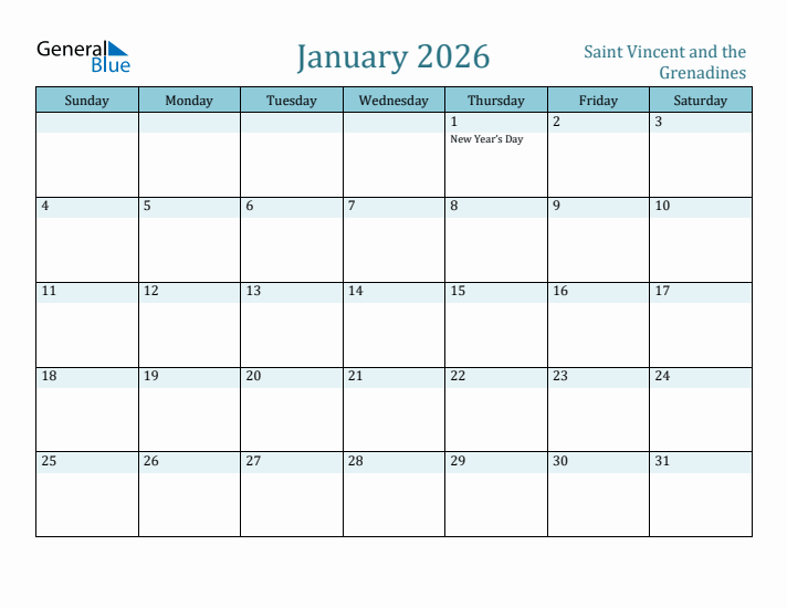 January 2026 Calendar with Holidays