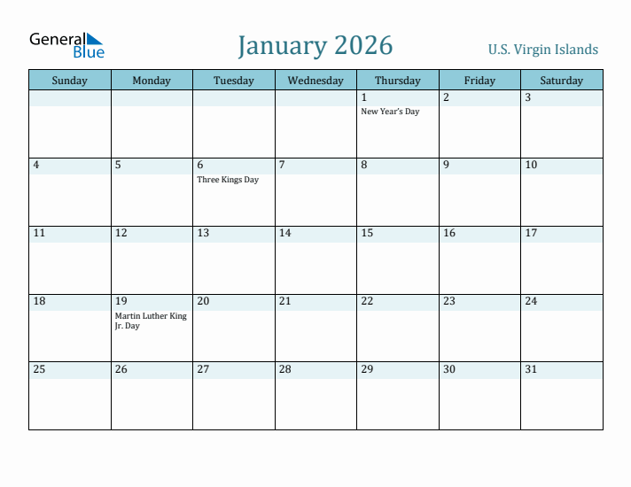 January 2026 Calendar with Holidays