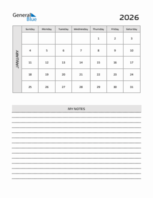 Current month calendar January 2026