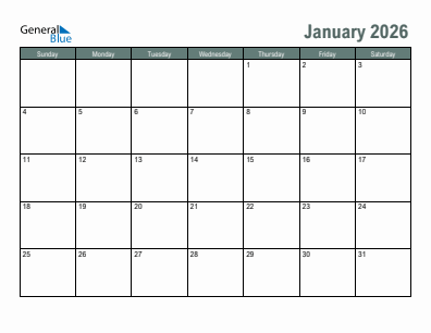 Next month calendar January 2026