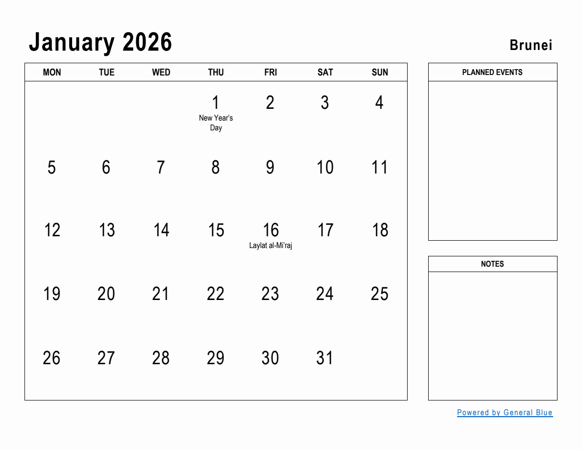 January 2026 Planner With Brunei Holidays january-2026-planner-with-brunei-holidays