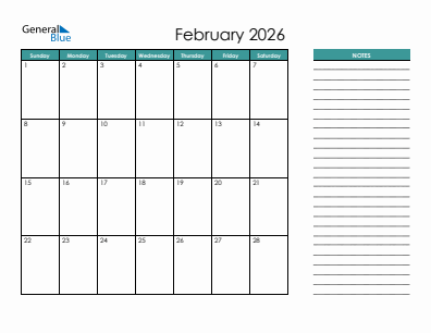 Last month calendar February 2026