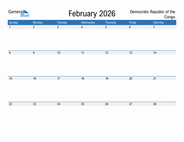 Fillable February 2026 Calendar