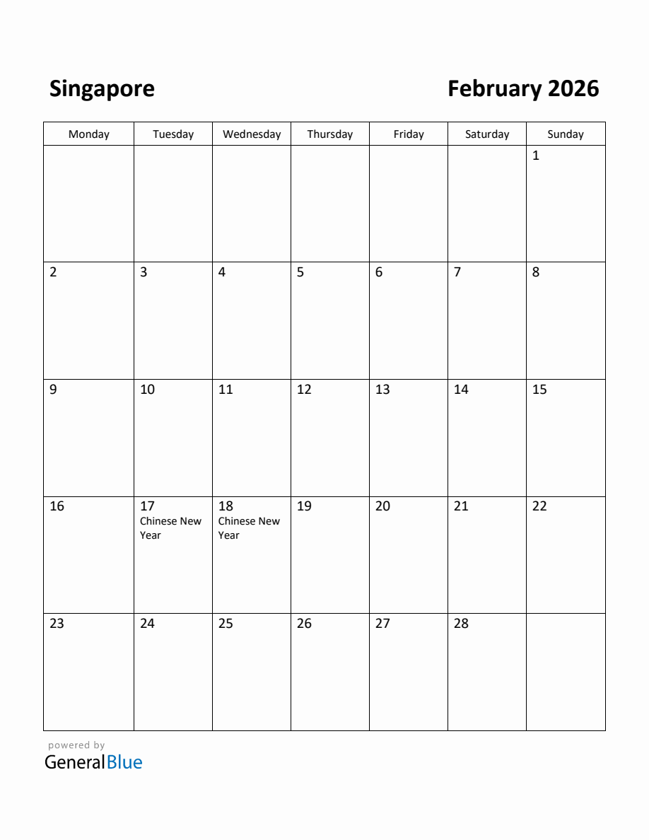Free printable february 2026 calendar for singapore (monday start)
