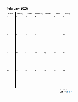 Next month calendar February 2026