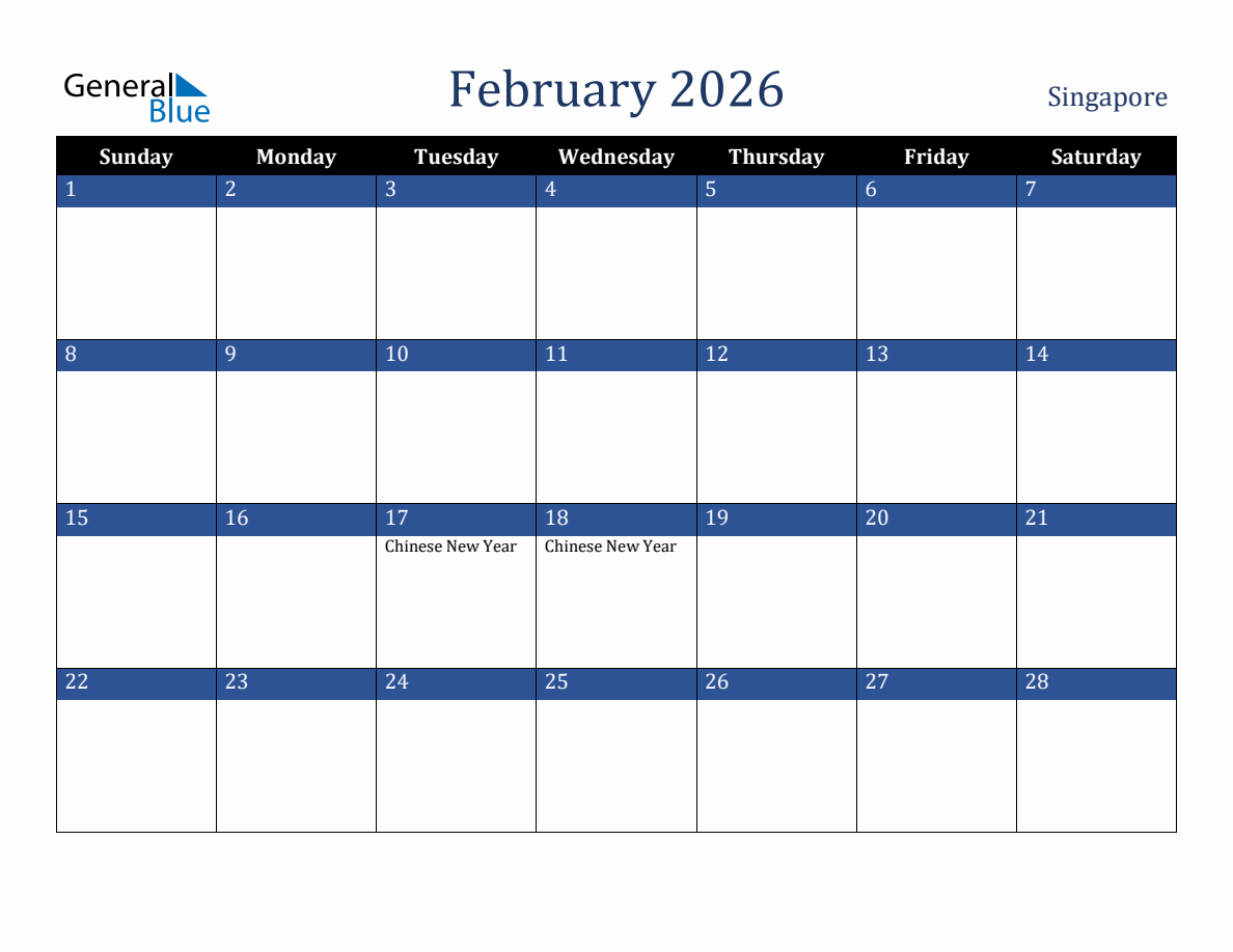 February 2026 singapore holiday calendar