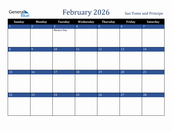 February 2026 Sao Tome and Principe Calendar (Sunday Start)
