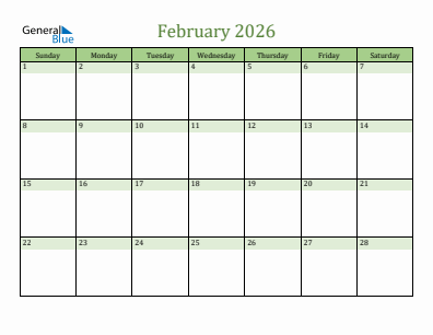 Next month calendar February 2026