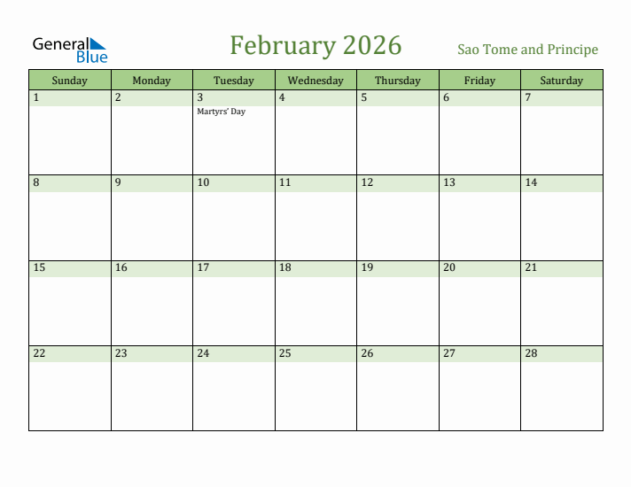 February 2026 Calendar with Sao Tome and Principe Holidays