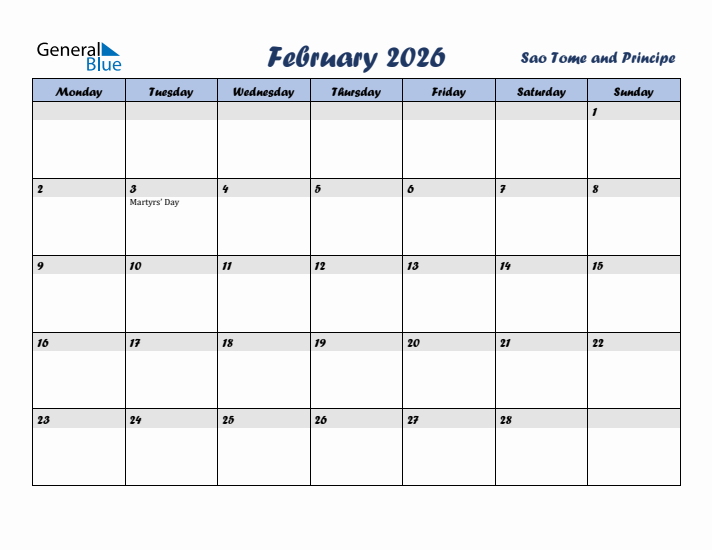 February 2026 Calendar with Holidays in Sao Tome and Principe