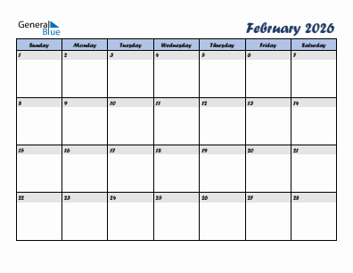 Next month calendar February 2026
