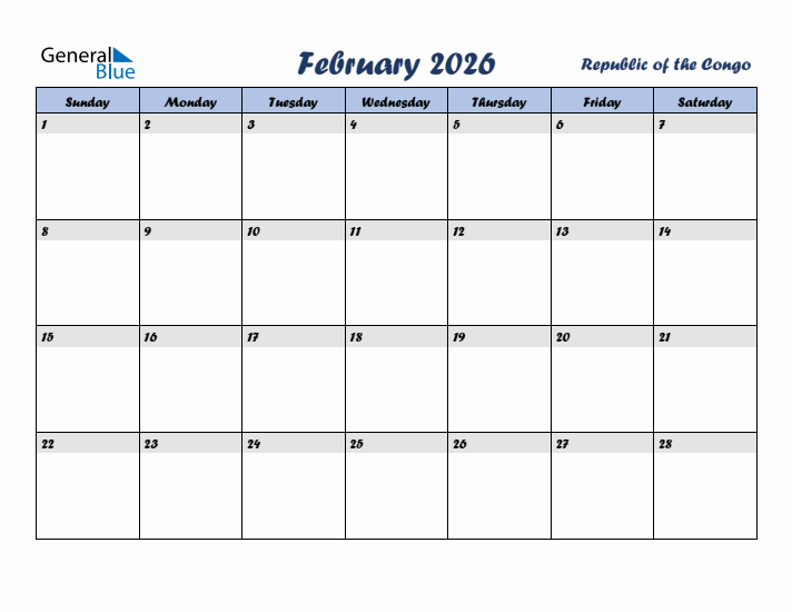 February 2026 Calendar with Holidays in Republic of the Congo