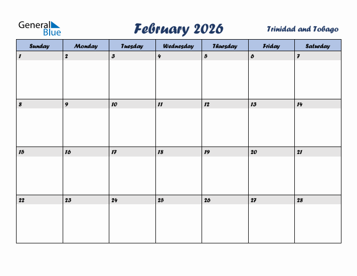 February 2026 Calendar with Holidays in Trinidad and Tobago