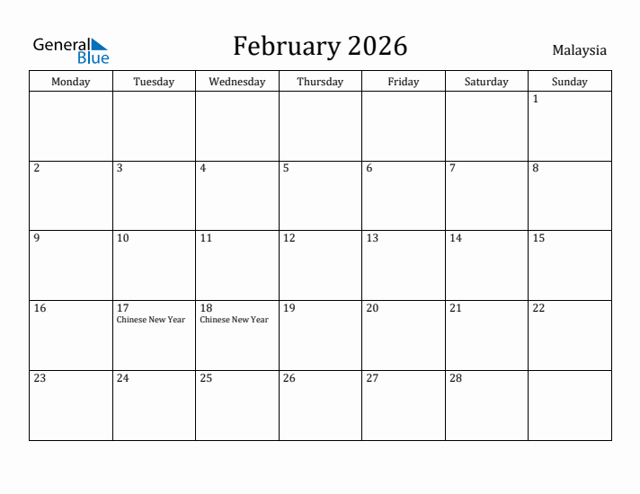 February 2026 Calendar Malaysia