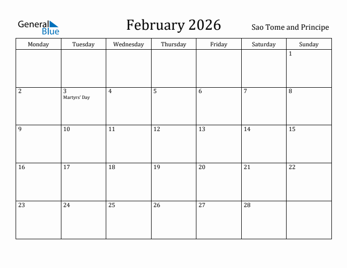 February 2026 Calendar Sao Tome and Principe