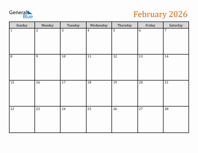 Next month calendar February 2026