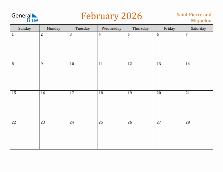 February 2026 Holiday Calendar with Sunday Start