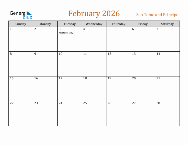 February 2026 Holiday Calendar with Sunday Start