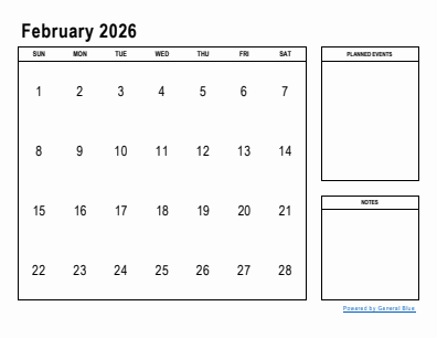 Next month calendar February 2026