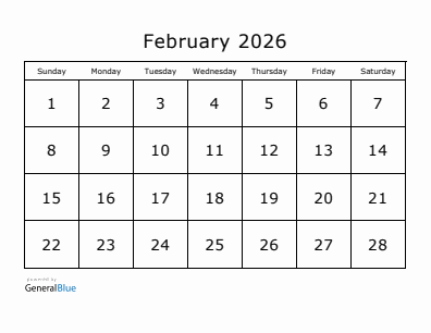 Next month calendar February 2026