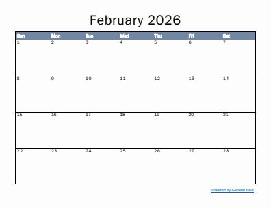 Next month calendar February 2026