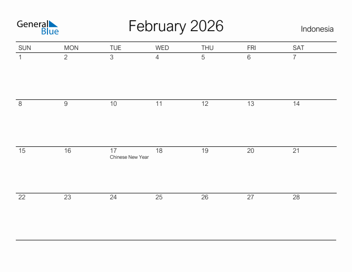 Printable February 2026 Calendar for Indonesia