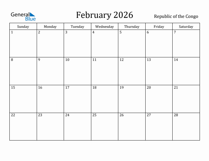 February 2026 Calendar Republic of the Congo