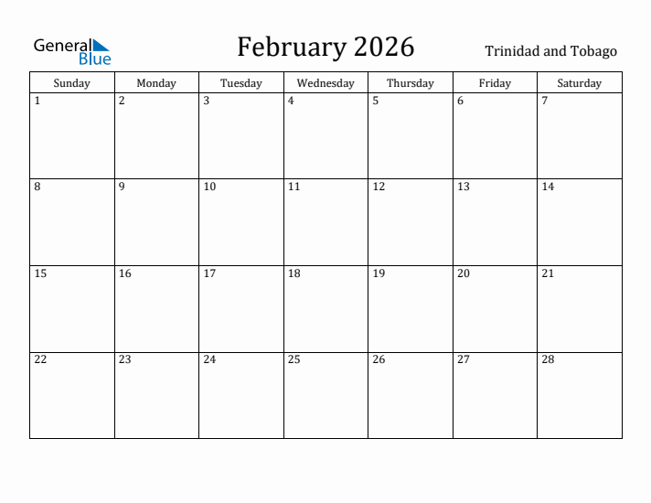 February 2026 Calendar Trinidad and Tobago