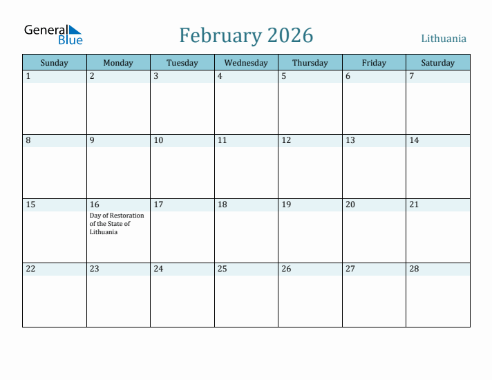 February 2026 Calendar with Holidays